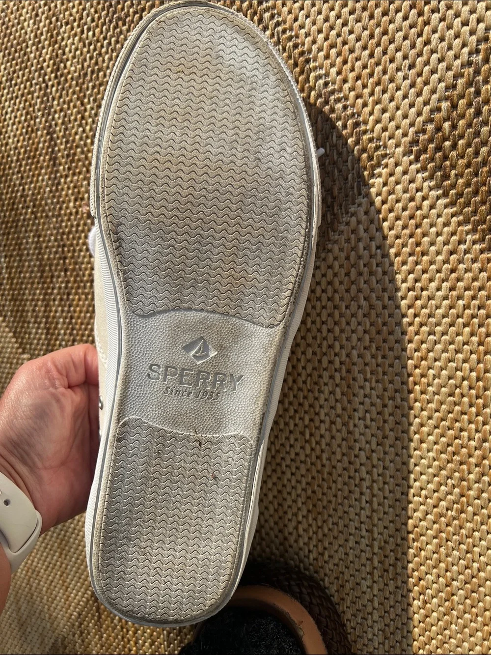 Sperry White Canvas Men's Boat Shoes with Tan Accents Size 11